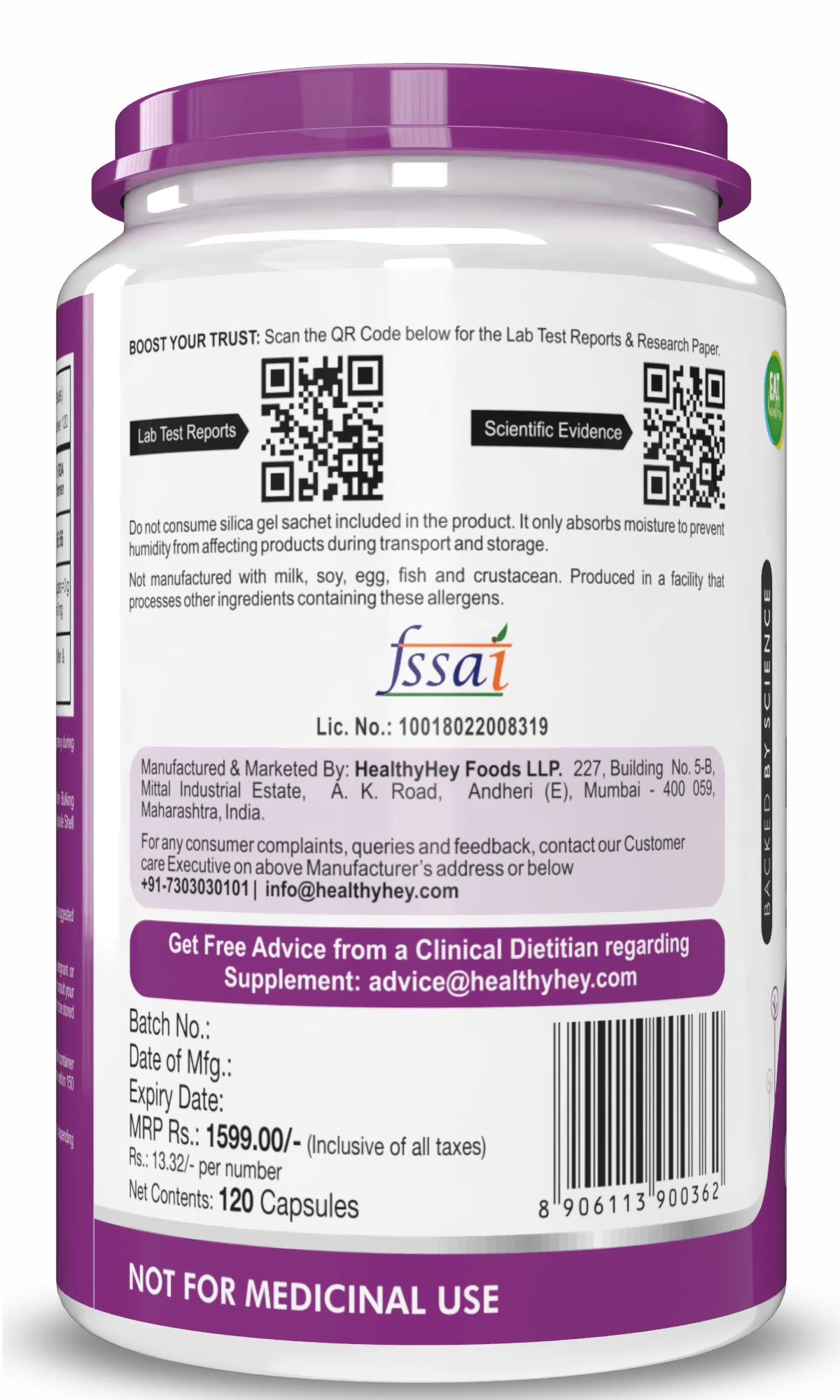 HealthyHey Nutrition Capsule Vitamin D3,Support Bone Health -Natural Plant Based - Non GMO - Gluten Free - 400 IU 120 Veg Capsules