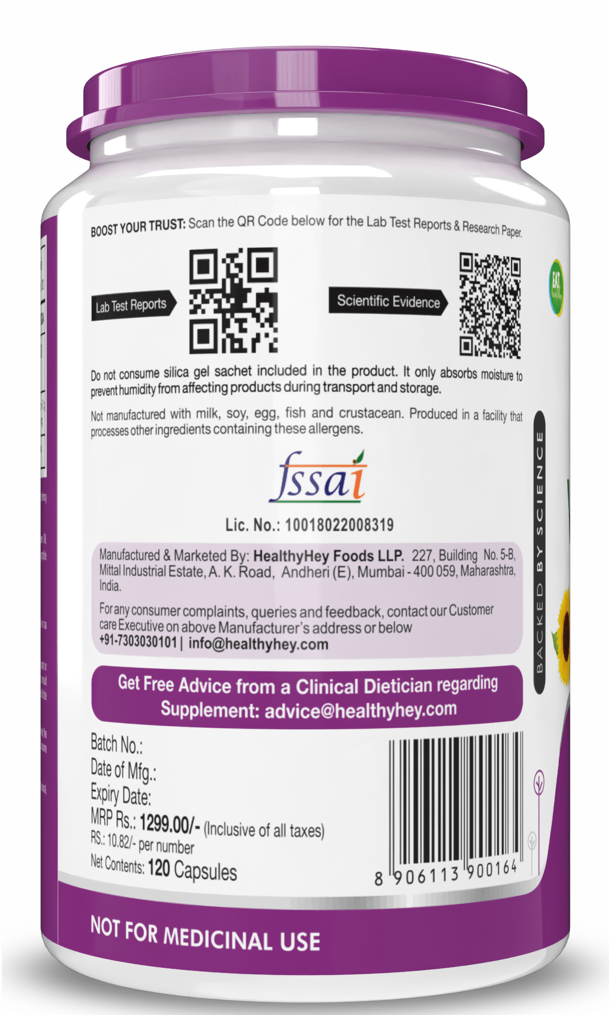 HealthyHey Nutrition Capsule Vitamin E Capsules,| Vitamin E for Skin & Hair | Sunflower - D-Alpha-Tocpherol -120 Veg Capsules