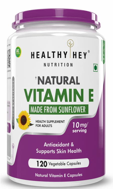 HealthyHey Nutrition Capsule Vitamin E Capsules,| Vitamin E for Skin & Hair | Sunflower - D-Alpha-Tocpherol -120 Veg Capsules