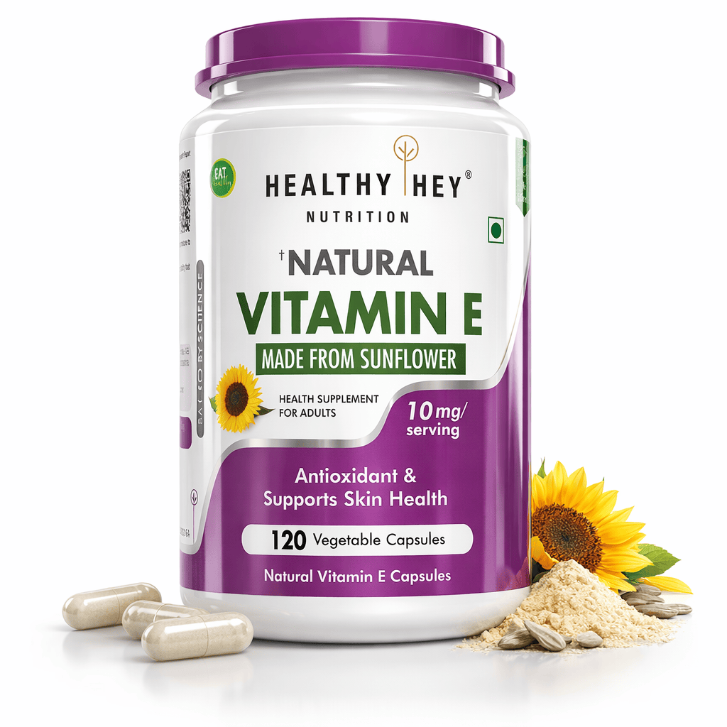 HealthyHey Nutrition Capsule Vitamin E Capsules,| Vitamin E for Skin & Hair | Sunflower - D-Alpha-Tocpherol -120 Veg Capsules
