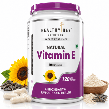 HealthyHey Nutrition Capsule Vitamin E Capsules,| Vitamin E for Skin & Hair | Sunflower - D-Alpha-Tocpherol -120 Veg Capsules