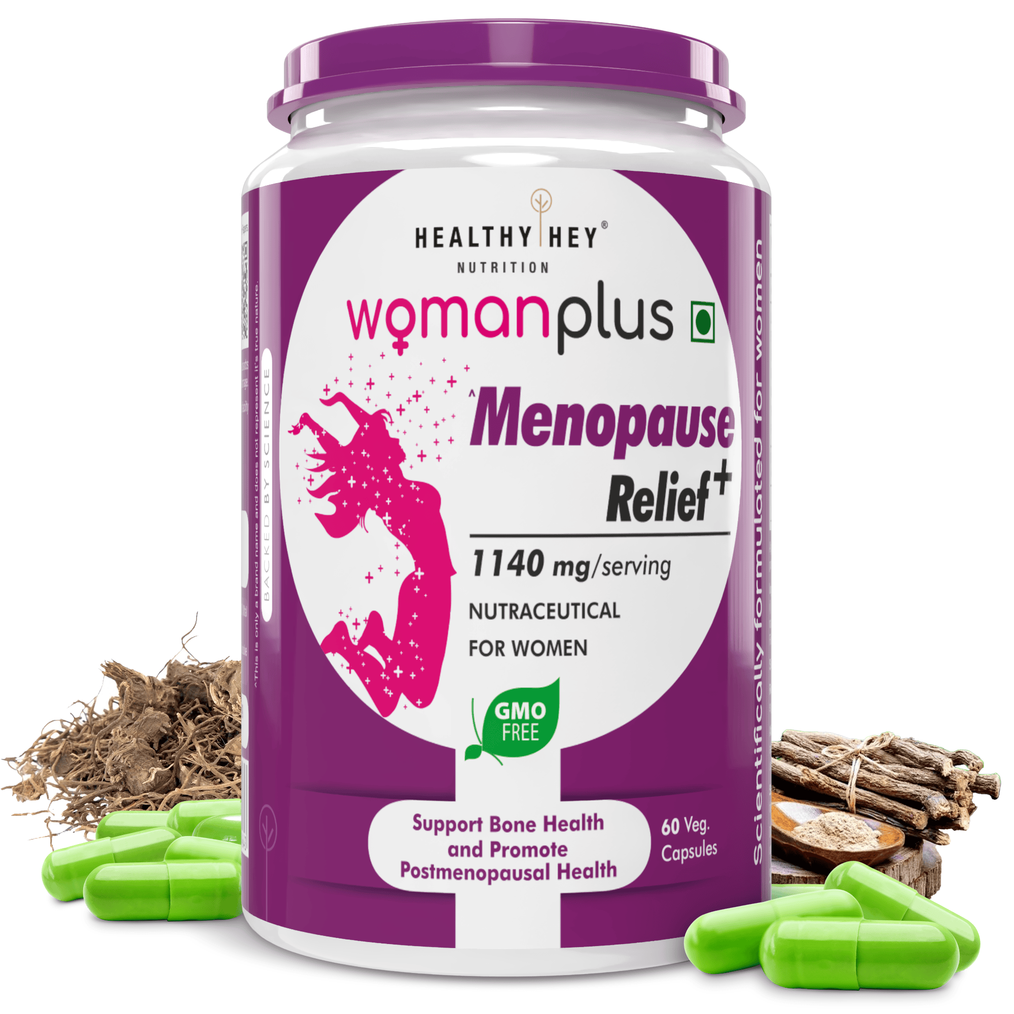 HealthyHey Nutrition Capsule Woman Plus Menopause Relief Postmenopausal Health 60 Veg Capsules