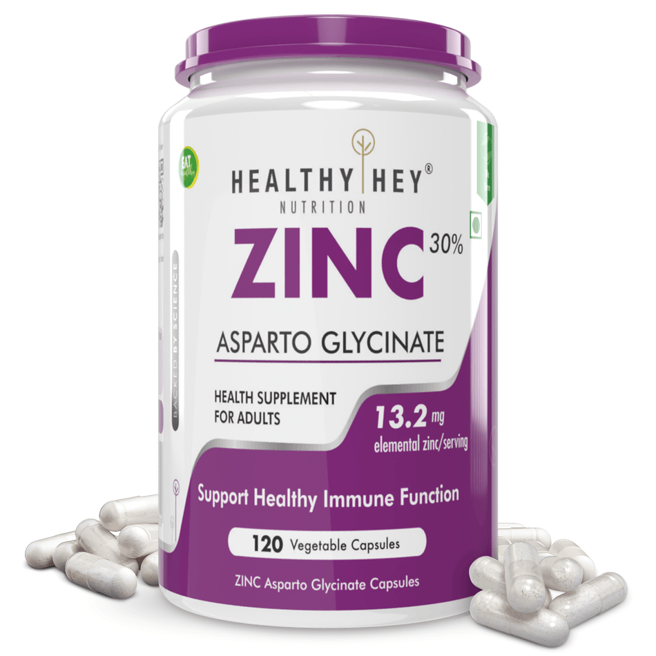 HealthyHey Nutrition Capsule Zinc Asparto Glycinate Capsules - Enhanced Absorption - Supports Immune System & Neurological Function - 120 CT