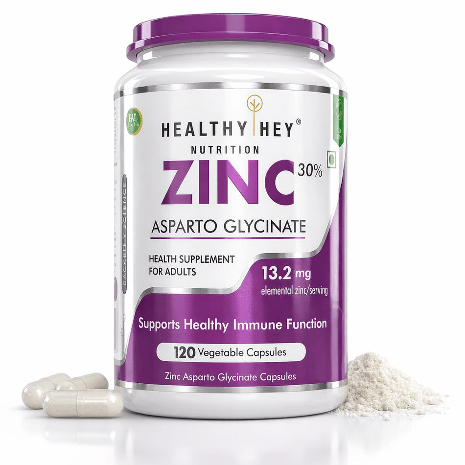 HealthyHey Nutrition Capsule Zinc Asparto Glycinate Capsules - Enhanced Absorption - Supports Immune System & Neurological Function - 120 CT