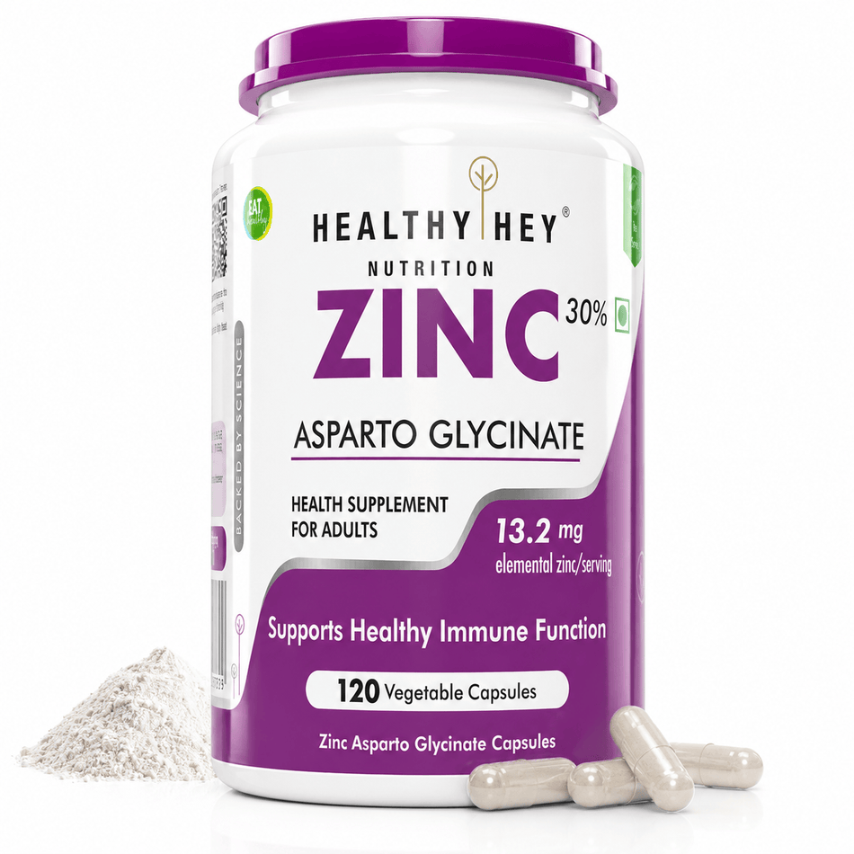 HealthyHey Nutrition Capsule Zinc Asparto Glycinate Capsules - Enhanced Absorption - Supports Immune System & Neurological Function - 120 CT