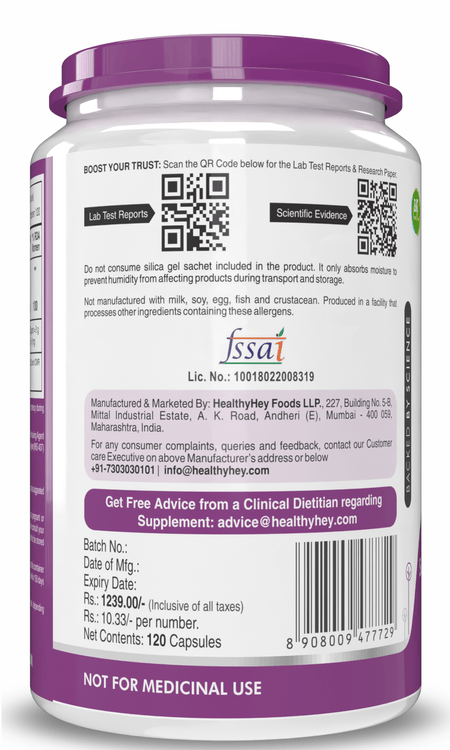 HealthyHey Nutrition Capsule Zinc Asparto Glycinate Capsules - Enhanced Absorption - Supports Immune System & Neurological Function - 120 CT