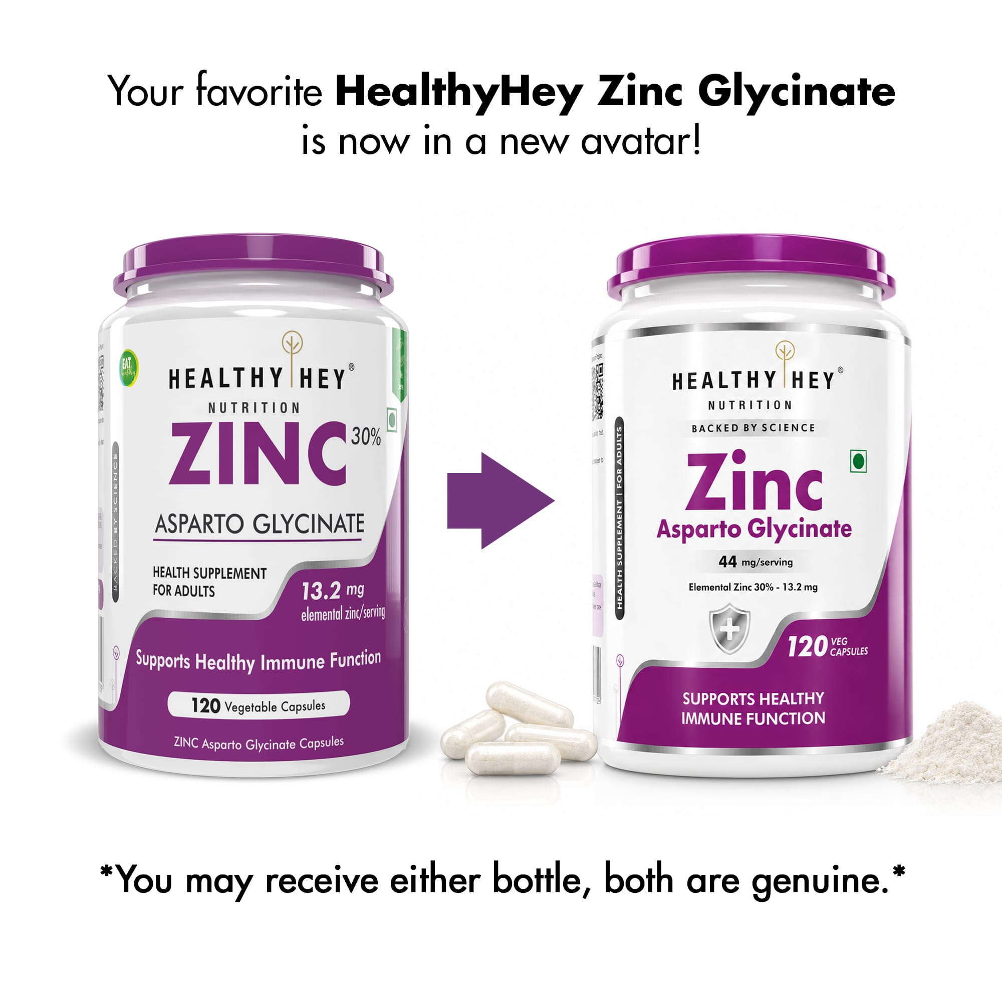 HealthyHey Nutrition Capsule Zinc Asparto Glycinate Capsules - Enhanced Absorption - Supports Immune System & Neurological Function - 120 CT