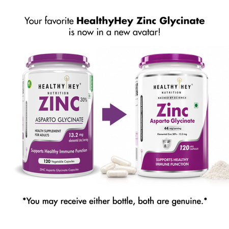HealthyHey Nutrition Capsule Zinc Asparto Glycinate Capsules - Enhanced Absorption - Supports Immune System & Neurological Function - 120 CT