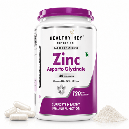 HealthyHey Nutrition Capsule Zinc Asparto Glycinate Capsules - Enhanced Absorption - Supports Immune System & Neurological Function - 120 CT