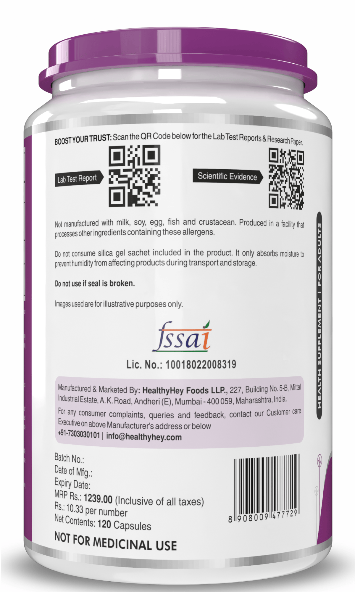 HealthyHey Nutrition Capsule Zinc Asparto Glycinate Capsules - Enhanced Absorption - Supports Immune System & Neurological Function - 120 CT