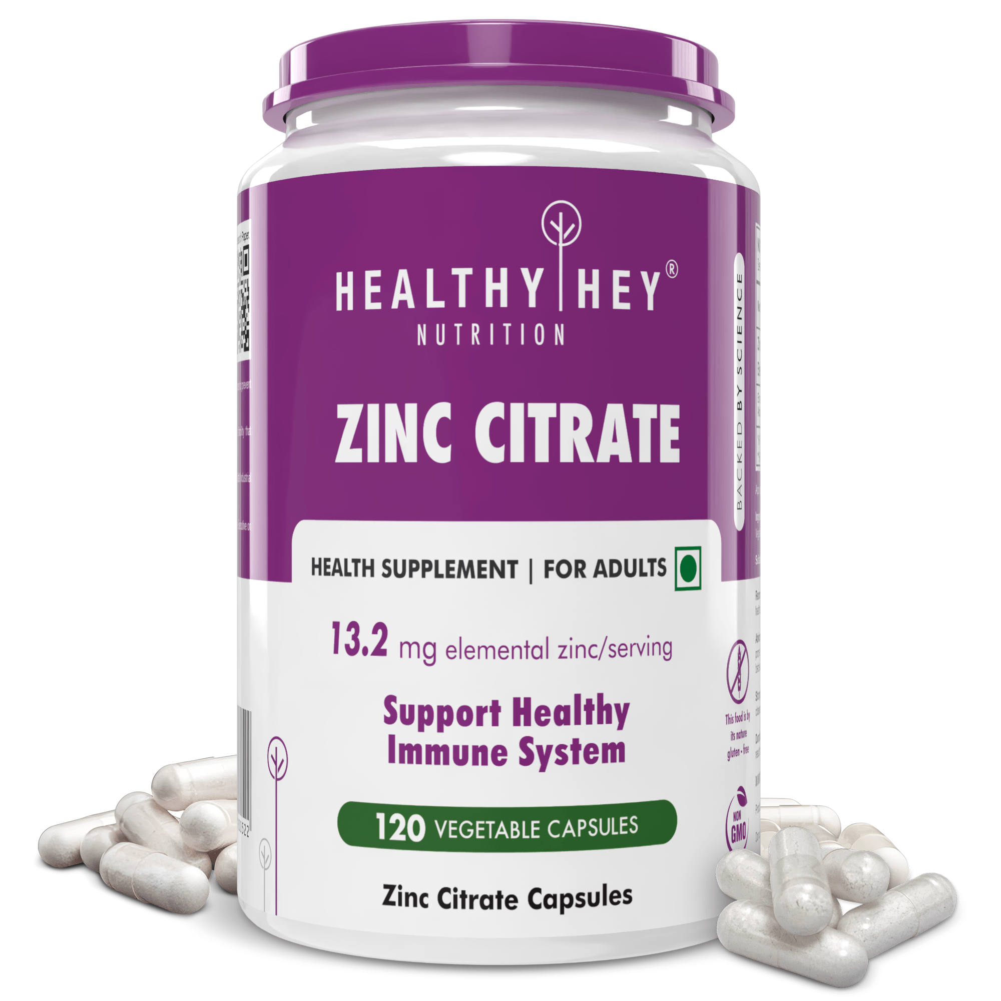 HealthyHey Nutrition Capsule Zinc Citrate, Supports Immune and Immunity - 120 Veg Capsules