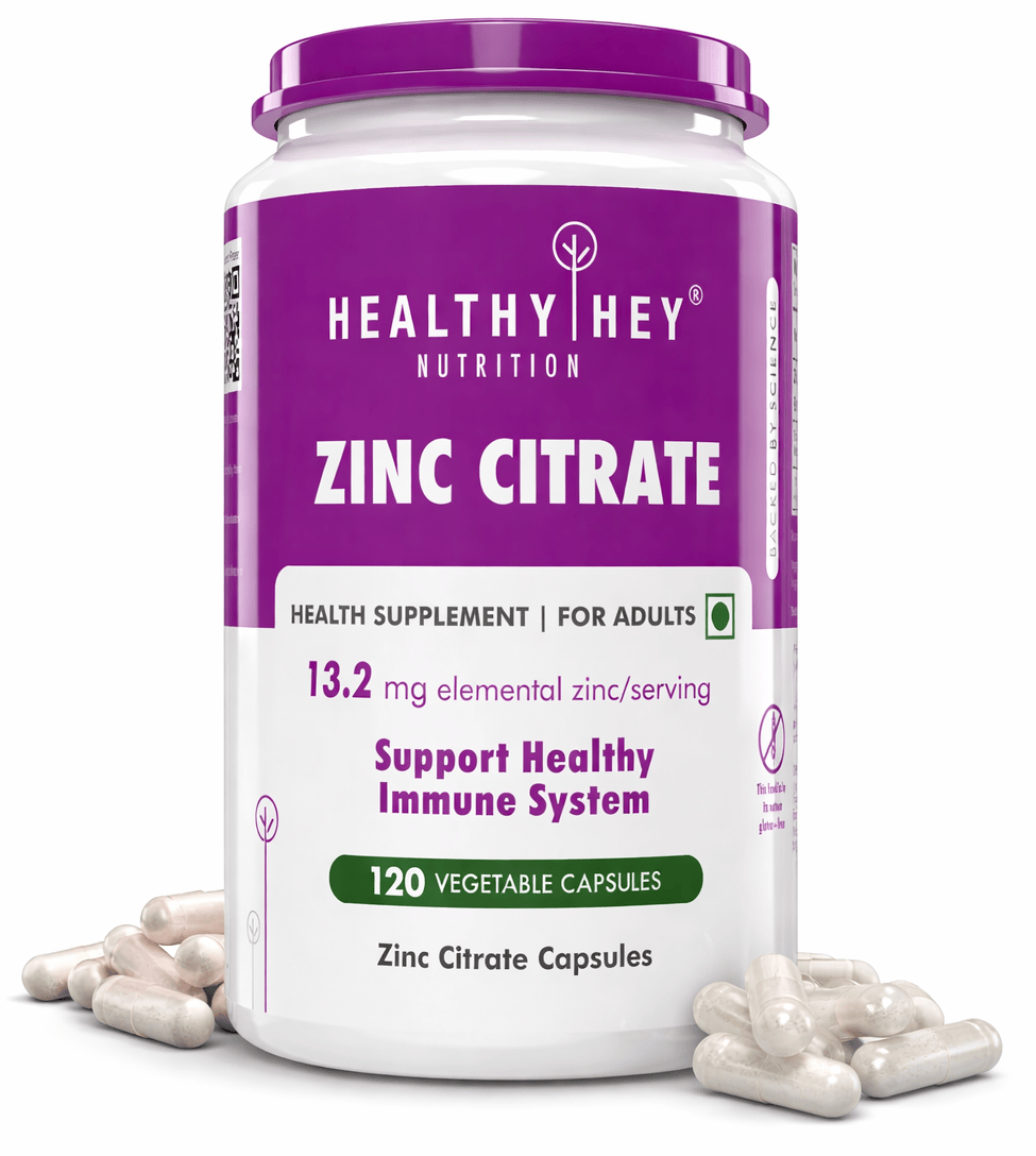 HealthyHey Nutrition Capsule Zinc Citrate, Supports Immune and Immunity - 120 Veg Capsules