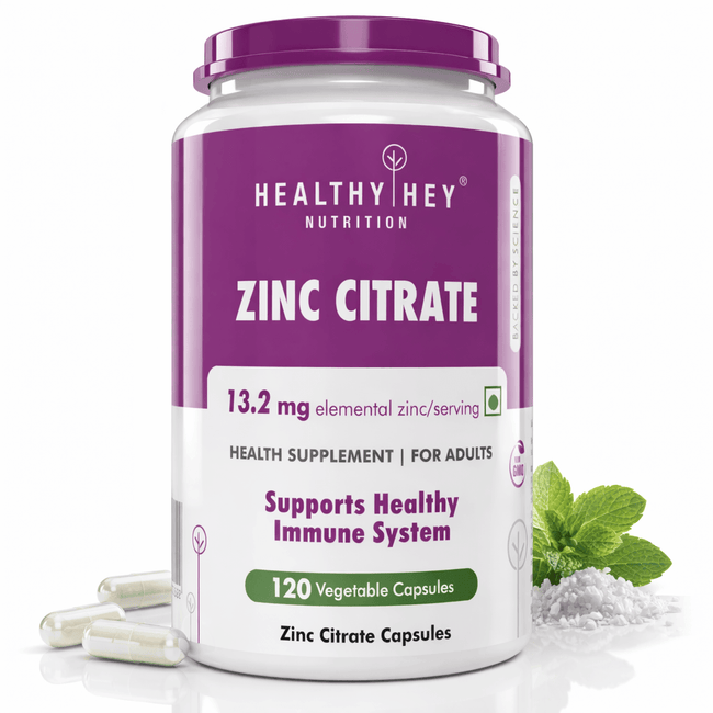 HealthyHey Nutrition Capsule Zinc Citrate, Supports Immune and Immunity - 120 Veg Capsules