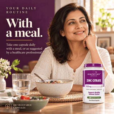 HealthyHey Nutrition Capsule Zinc Citrate, Supports Immune and Immunity - 120 Veg Capsules