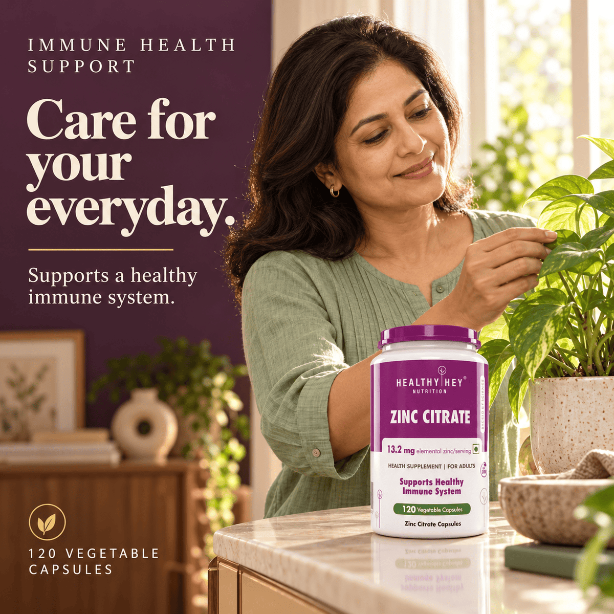 HealthyHey Nutrition Capsule Zinc Citrate, Supports Immune and Immunity - 120 Veg Capsules