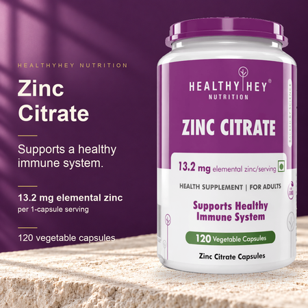HealthyHey Zinc Citrate, 120 vegetable capsules.