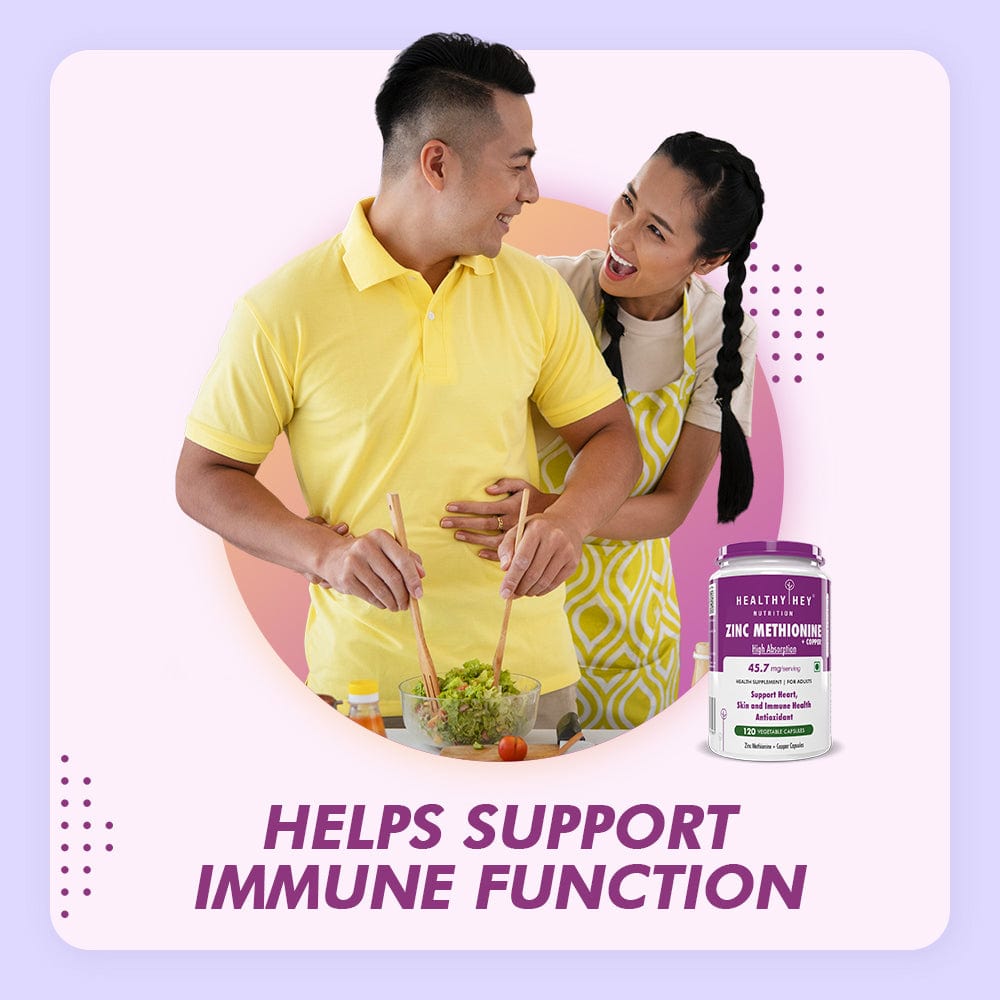 HealthyHey Nutrition Capsule Zinc Methionine Plus Copper, Supports Immune and Antioxidant Protection - 120 Veg Capsules
