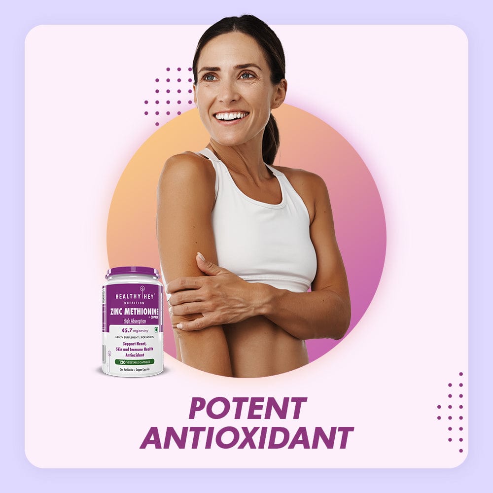 HealthyHey Nutrition Capsule Zinc Methionine Plus Copper, Supports Immune and Antioxidant Protection - 120 Veg Capsules