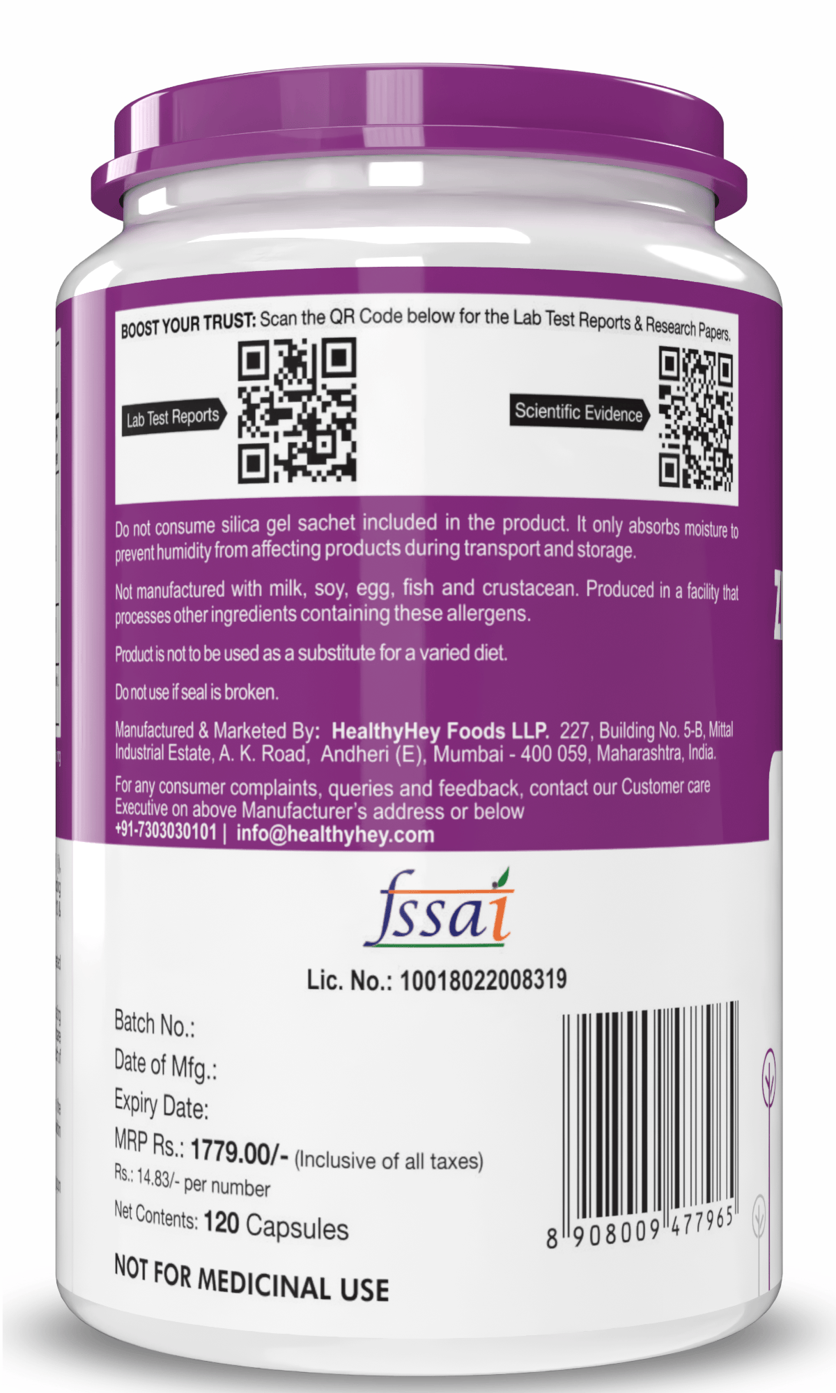 HealthyHey Nutrition Capsule Zinc Methionine Plus Copper, Supports Immune and Antioxidant Protection - 120 Veg Capsules