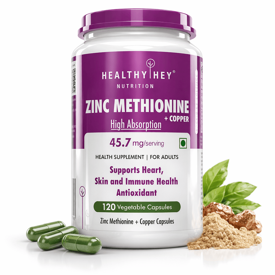 HealthyHey Nutrition Capsule Zinc Methionine Plus Copper, Supports Immune and Antioxidant Protection - 120 Veg Capsules