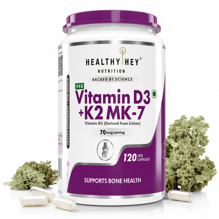 HealthyHey Nutrition Capsules 120 Vitamin D3 +K2 MK-7 Supplement Capsules | D3 Derived From Lichen Supports Bone Heath