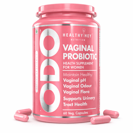 HealthyHey Nutrition Capsules 60 caps. ODO Vaginal Probiotics for Women pH Balance, Reduces Vaginal Odour, Vaginal Flora, Prevents Recurrent UTIs, Fights Vaginal Infections | Health Supplement.