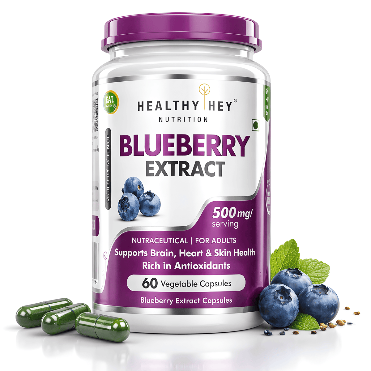 HealthyHey Nutrition Capsules Blueberry Extract supports Brain,Heart & skin Health rich in Antioxidants 60 Vegetable Capsules