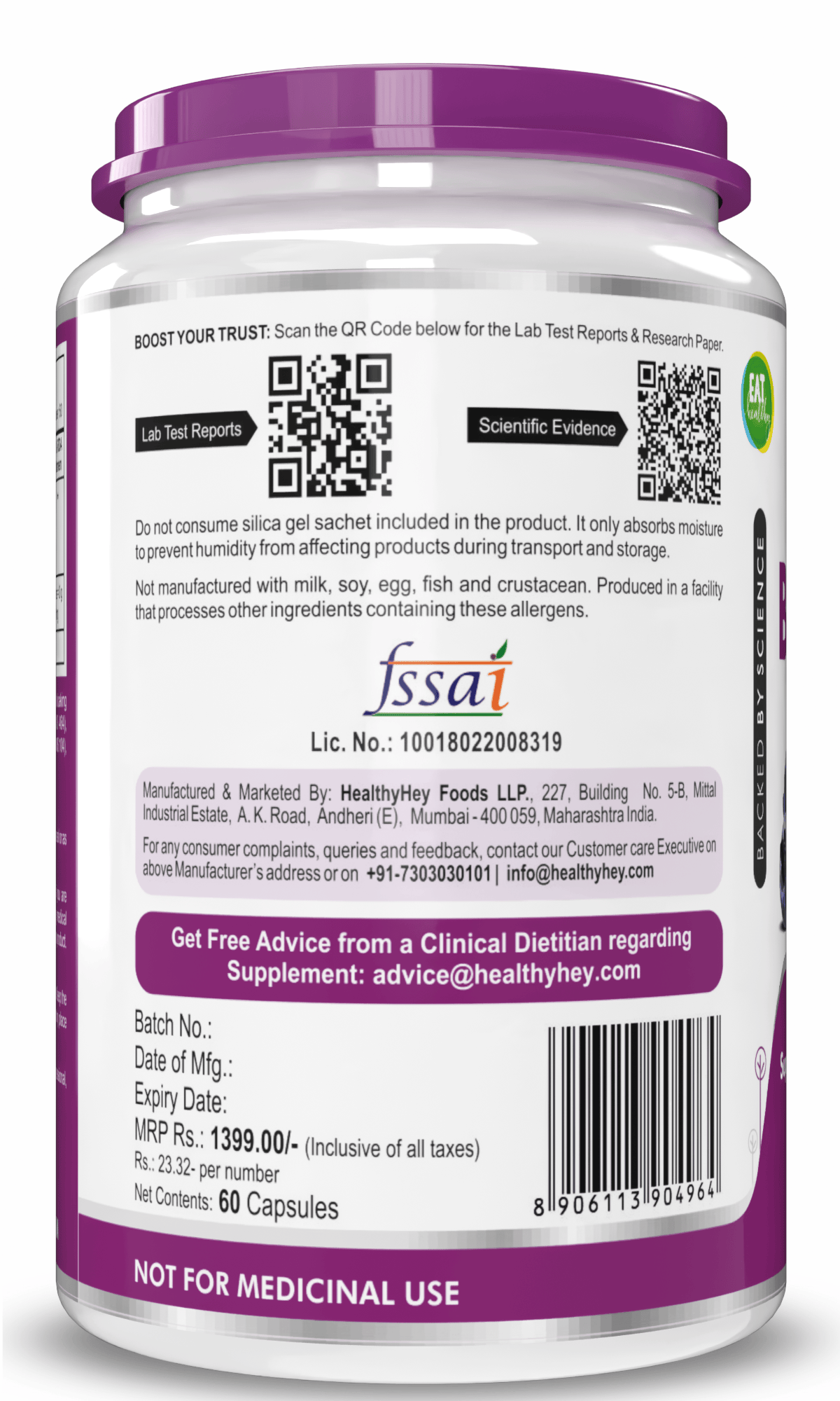 HealthyHey Nutrition Capsules Blueberry Extract supports Brain,Heart & skin Health rich in Antioxidants 60 Vegetable Capsules
