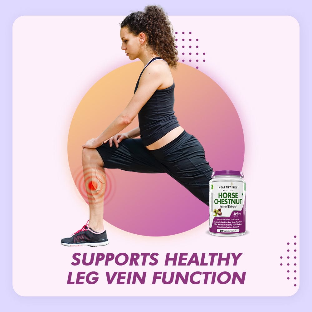 HealthyHey Nutrition Capsules Horse Chestnut Kernel Extract Supports healthy Leg vein function helps maintain healthy fluid balance circulatory system supports 60 Vegetable Capsules