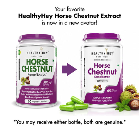 HealthyHey Nutrition Capsules Horse Chestnut Kernel Extract Supports healthy Leg vein function helps maintain healthy fluid balance circulatory system supports 60 Vegetable Capsules