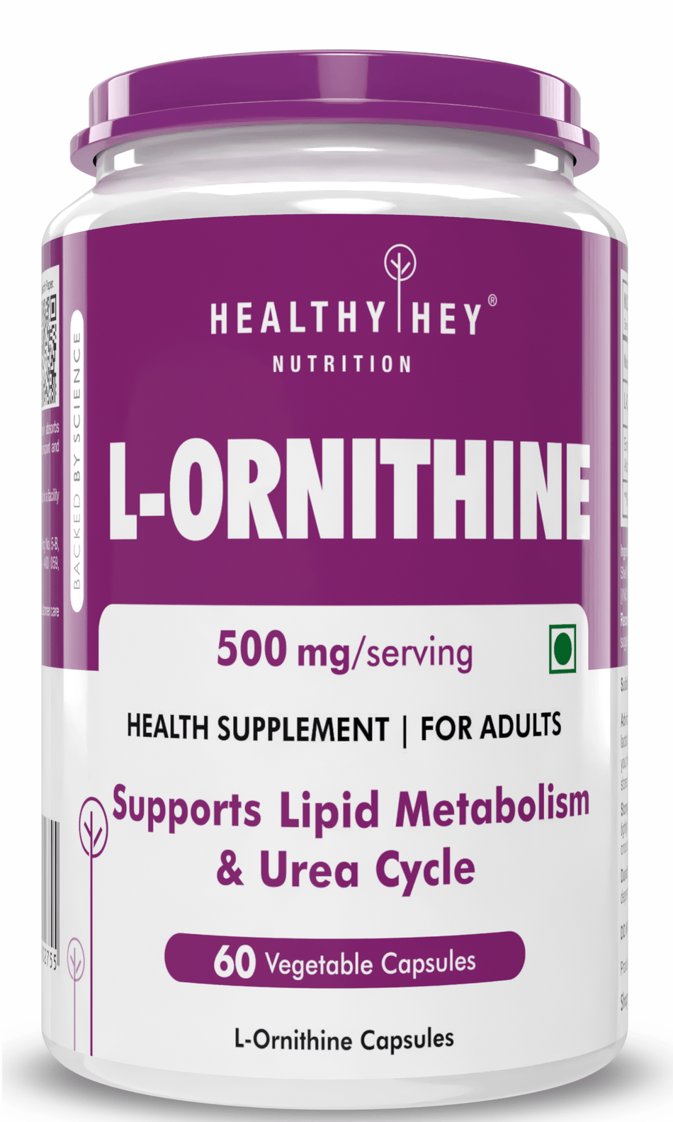 HealthyHey Nutrition Capsules L-Ornithine,Support Lipid Metabolism & urea cycle 60 Veg Capsules