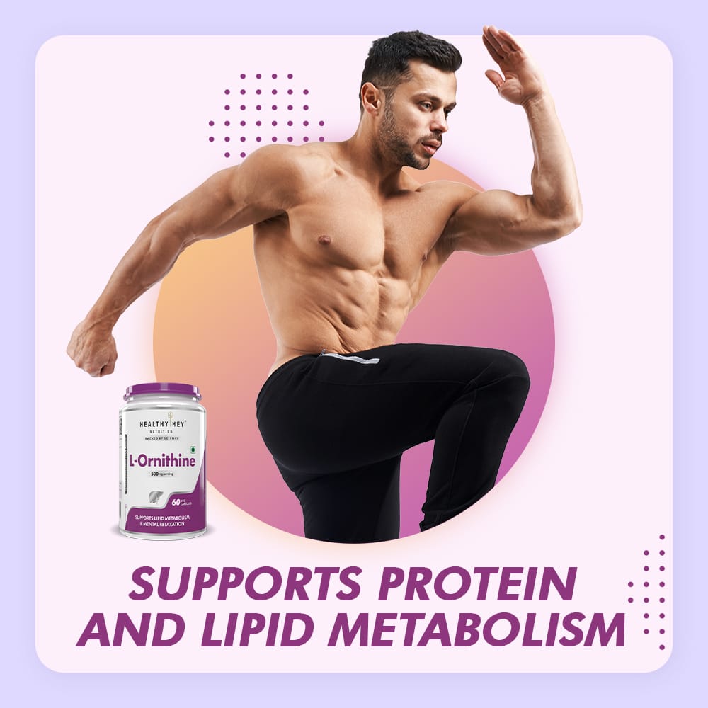 HealthyHey Nutrition Capsules L-Ornithine,Support Lipid Metabolism & urea cycle 60 Veg Capsules