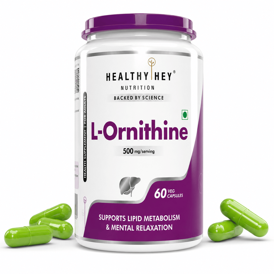HealthyHey Nutrition Capsules L-Ornithine,Support Lipid Metabolism & urea cycle 60 Veg Capsules