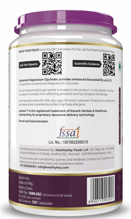 HealthyHey Nutrition Capsules Liposomal Magnesium Glycinate Supports Restful Sleep And Relaxation 120 Veg Capsules