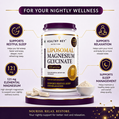 HealthyHey Nutrition Capsules Liposomal Magnesium Glycinate Supports Restful Sleep And Relaxation 120 Veg Capsules