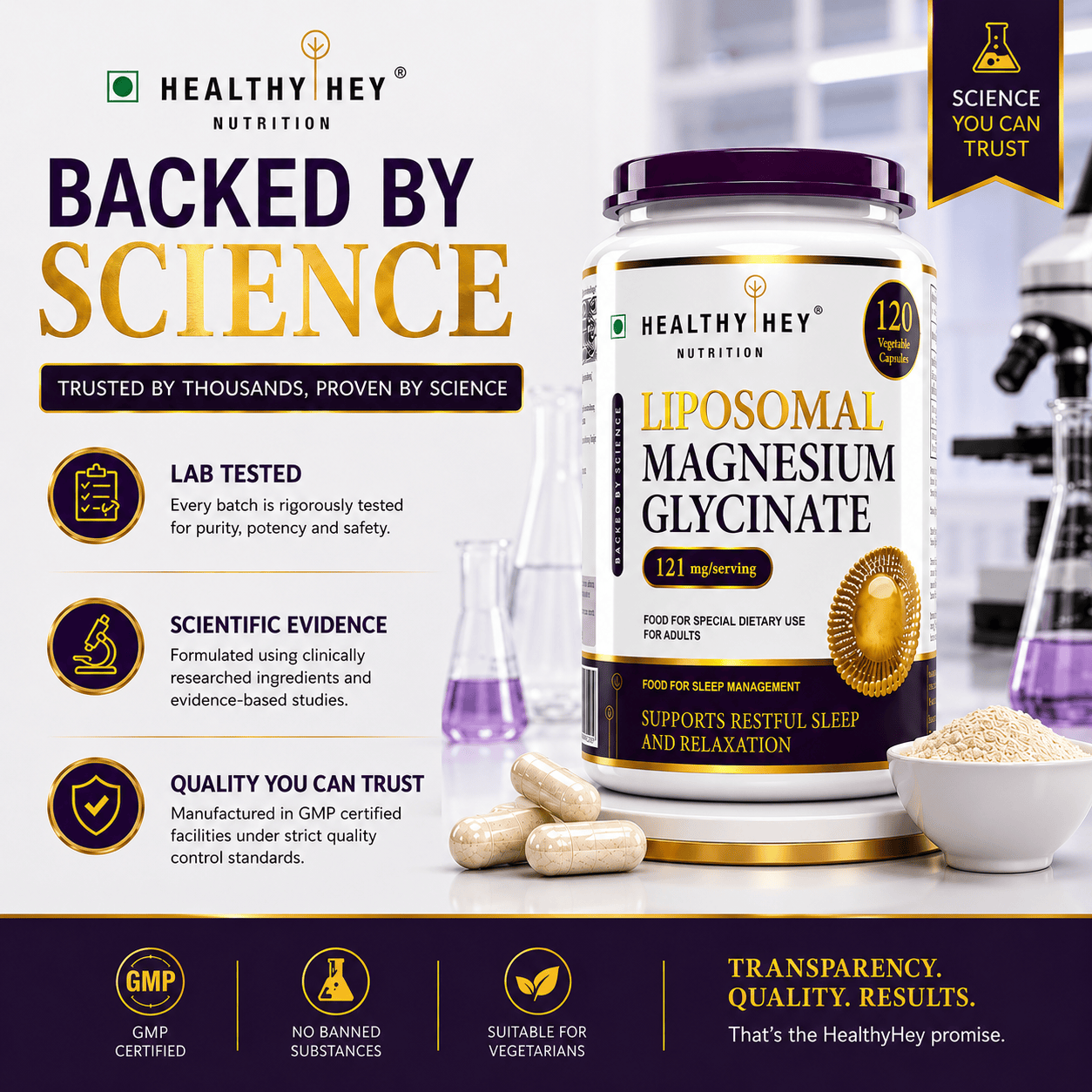 HealthyHey Nutrition Capsules Liposomal Magnesium Glycinate Supports Restful Sleep And Relaxation 120 Veg Capsules