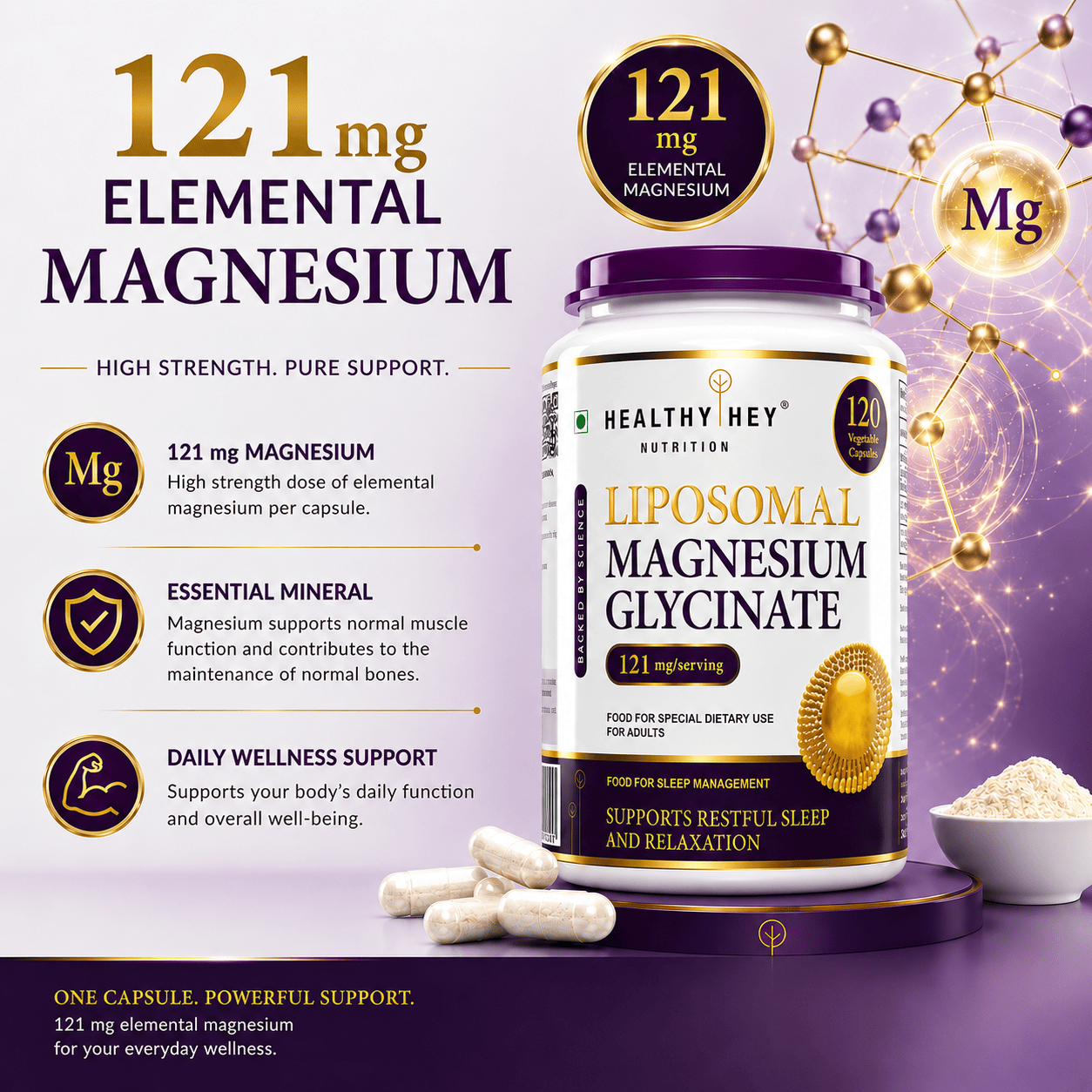 HealthyHey Nutrition Capsules Liposomal Magnesium Glycinate Supports Restful Sleep And Relaxation 120 Veg Capsules