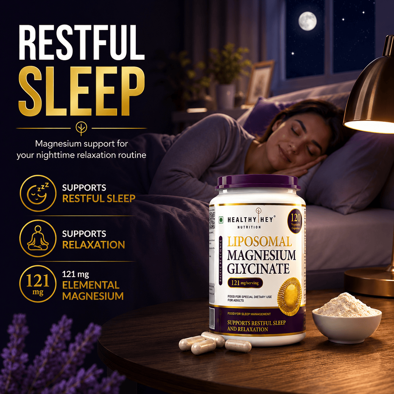 HealthyHey Nutrition Capsules Liposomal Magnesium Glycinate Supports Restful Sleep And Relaxation 120 Veg Capsules