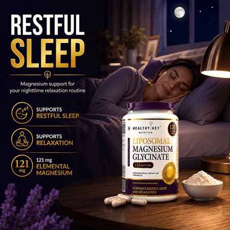 HealthyHey Nutrition Capsules Liposomal Magnesium Glycinate Supports Restful Sleep And Relaxation 120 Veg Capsules