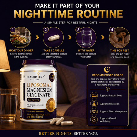 HealthyHey Nutrition Capsules Liposomal Magnesium Glycinate Supports Restful Sleep And Relaxation 120 Veg Capsules