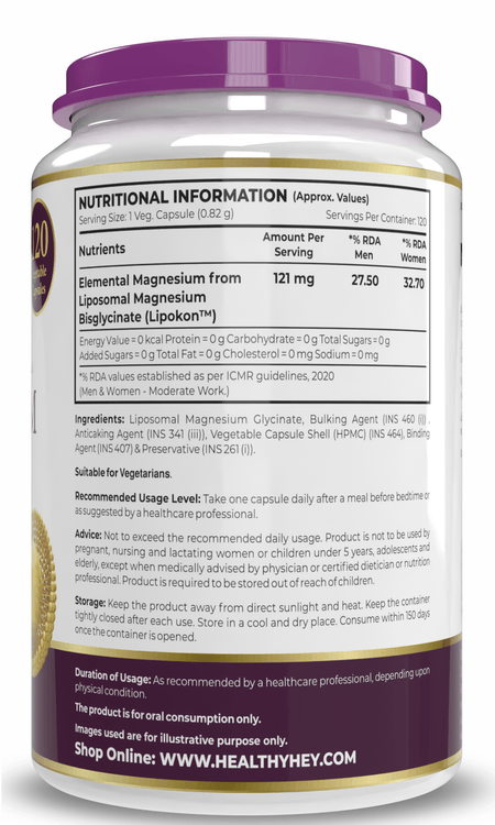 HealthyHey Nutrition Capsules Liposomal Magnesium Glycinate Supports Restful Sleep And Relaxation 120 Veg Capsules