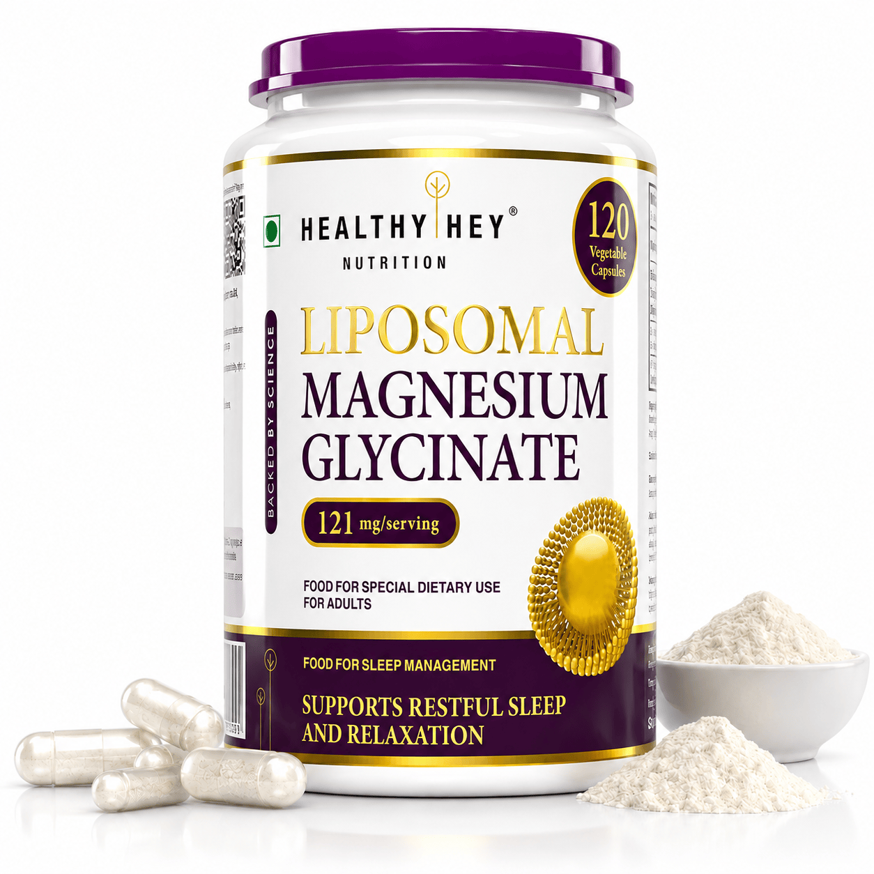HealthyHey Nutrition Capsules Liposomal Magnesium Glycinate Supports Restful Sleep And Relaxation 120 Veg Capsules