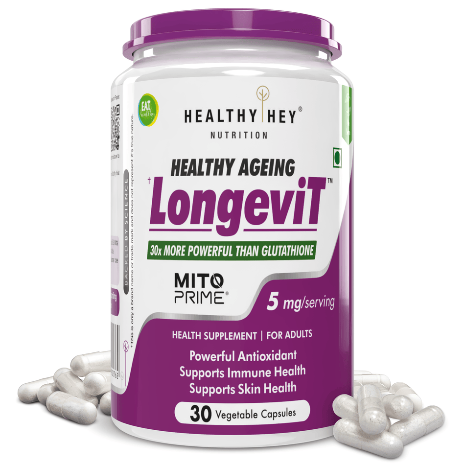 HealthyHey Nutrition Capsules LongeviT - L-Ergothioneine - Known as Live-Longer Supplements - 30 Vegetable Capsules