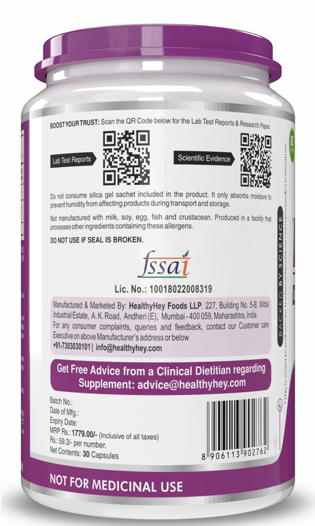 HealthyHey Nutrition Capsules LongeviT - L-Ergothioneine - Known as Live-Longer Supplements - 30 Vegetable Capsules