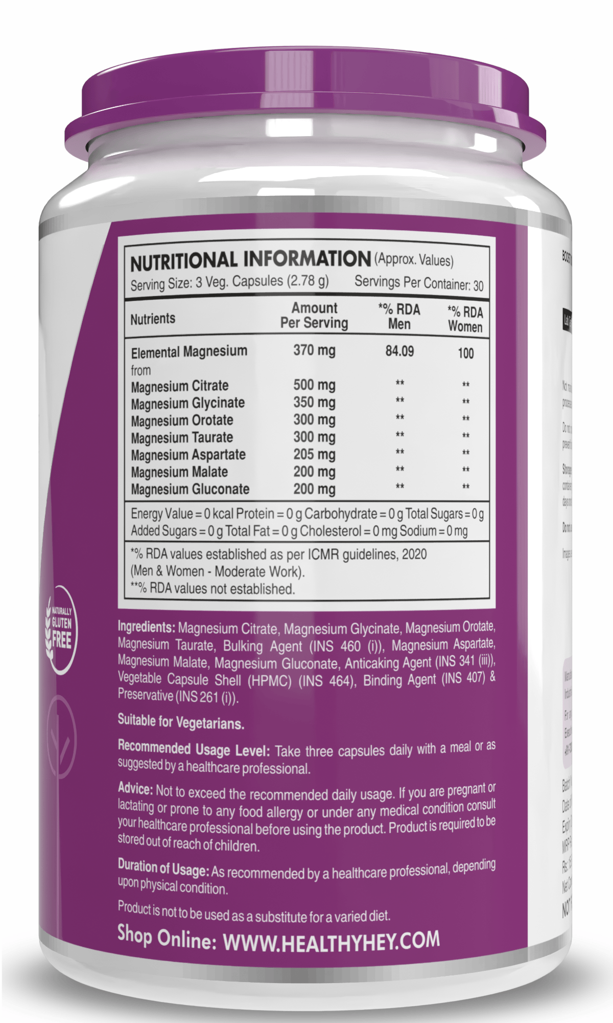 HealthyHey Nutrition Capsules Magnesium Complex Supports Mental Relaxation Muscles Recovery And Energy 120 Capsules