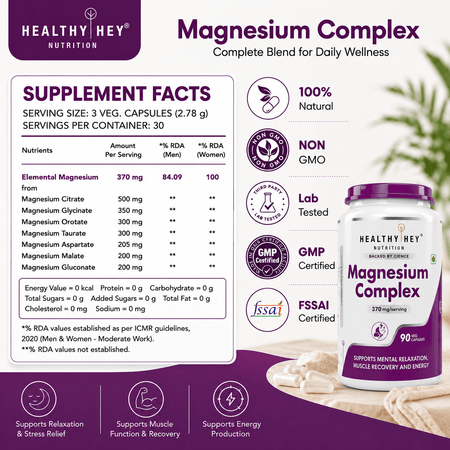 HealthyHey Nutrition Capsules Magnesium Complex Supports Mental Relaxation Muscles Recovery And Energy 120 Capsules