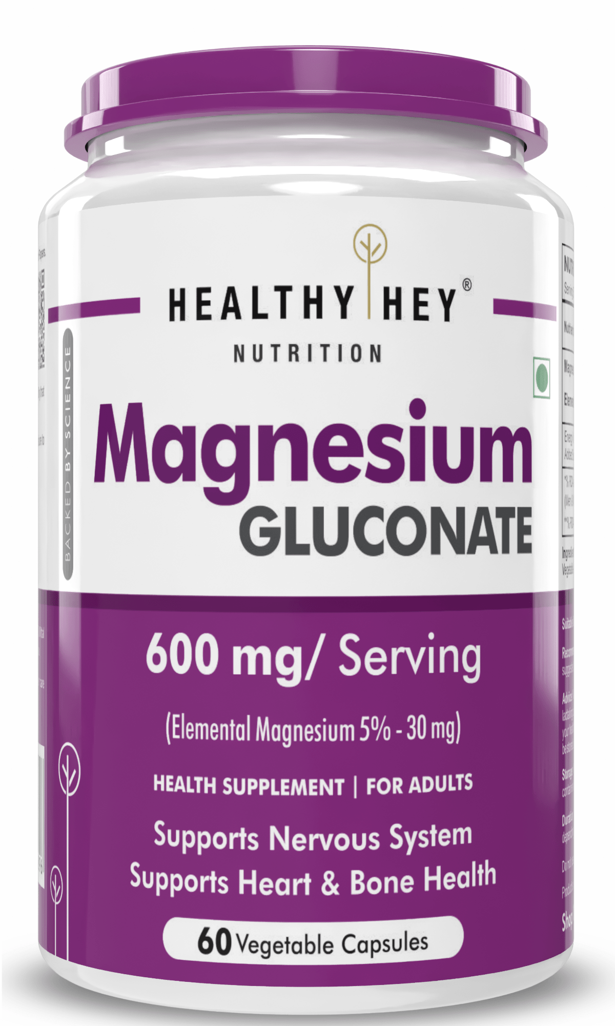 HealthyHey Nutrition Capsules Magnesium Gluconate Supports Nervous System, Supports Heart & Bone Health,  60 Vegetable Capsules