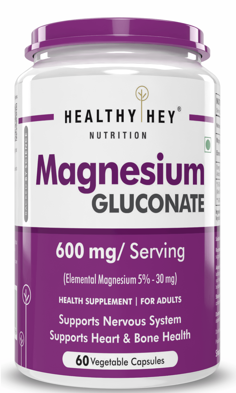 HealthyHey Nutrition Capsules Magnesium Gluconate Supports Nervous System, Supports Heart & Bone Health,  60 Vegetable Capsules