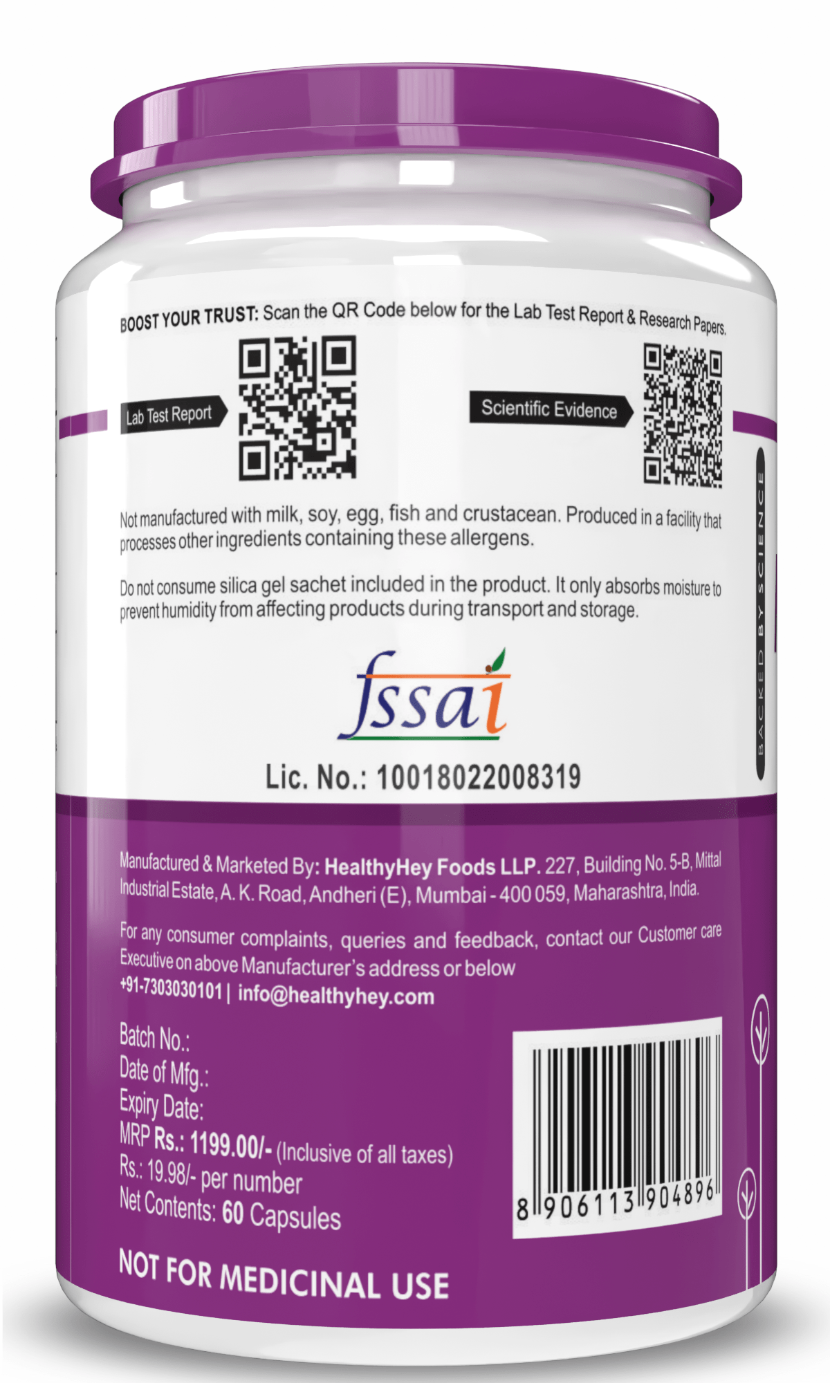 HealthyHey Nutrition Capsules Magnesium Gluconate Supports Nervous System, Supports Heart & Bone Health,  60 Vegetable Capsules