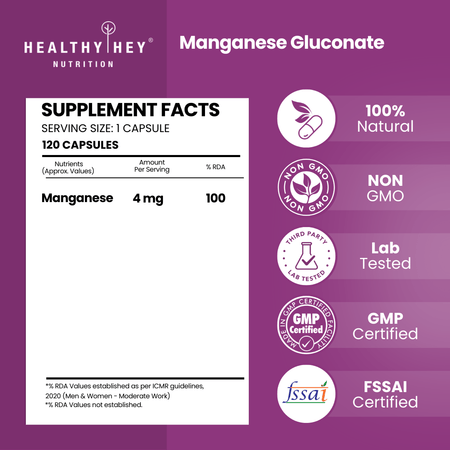 HealthyHey Nutrition Capsules Magnesium Gluconate Supports Nervous System, Supports Heart & Bone Health,  60 Vegetable Capsules